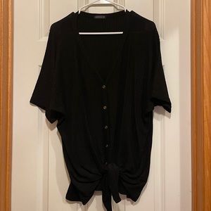 Black Sweater Tee with Buttons and Waist Tie, size L